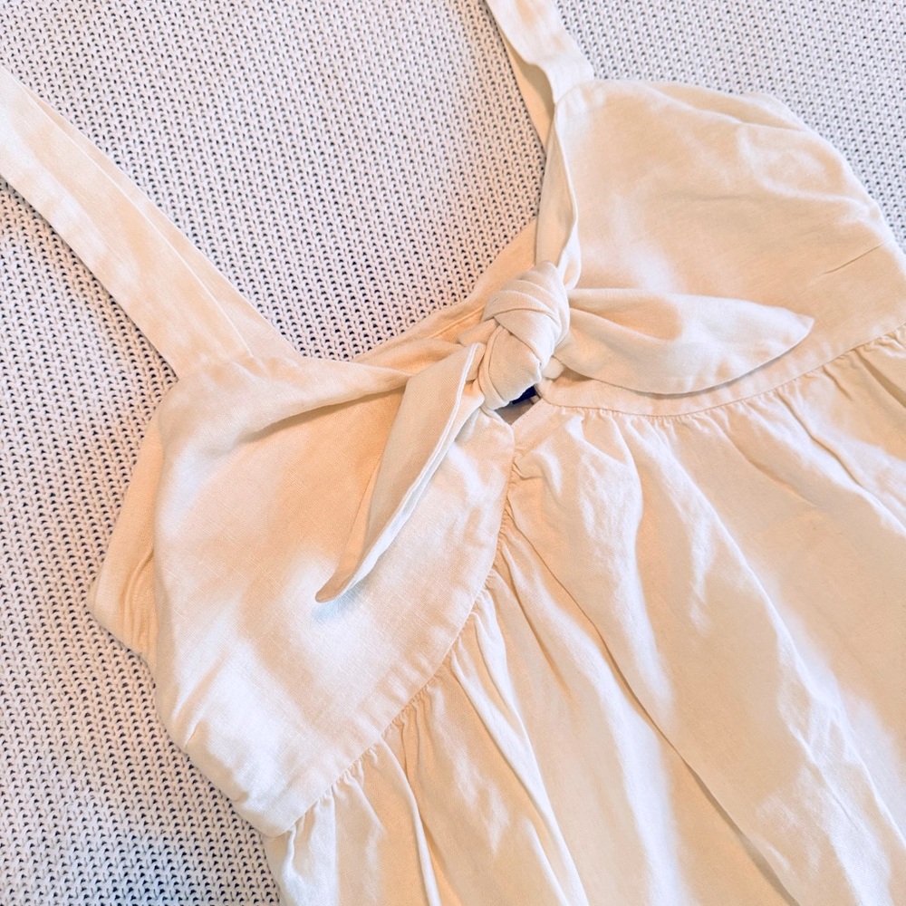 WHO WHAT WEAR Linen Cream Off-White Midi Dress w Tie Bow Chest - Picture 3 of 12